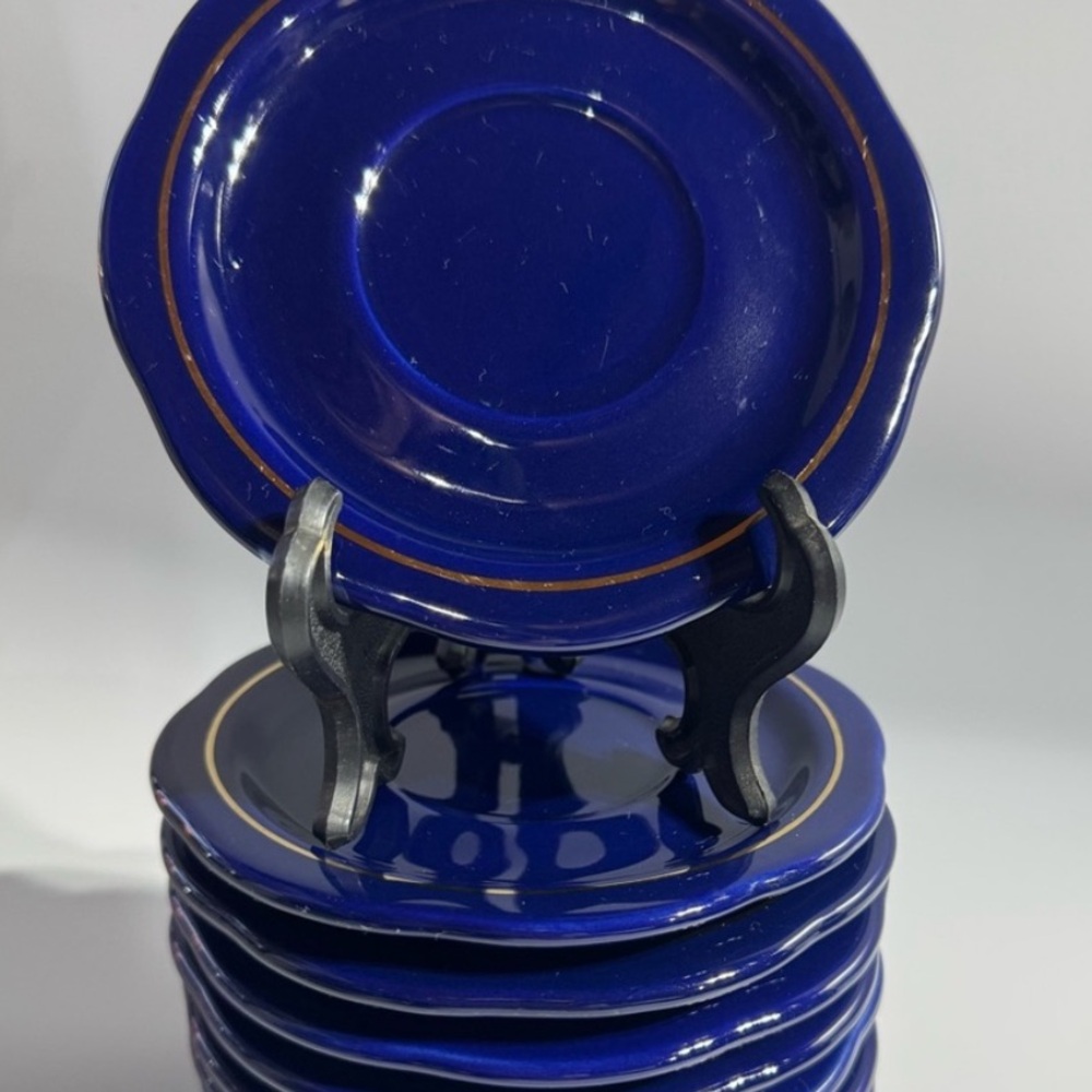 Set Of 12 Cobalt Blue Gold Waechtersbach W Germany Winter Dream 5” saucer Plates - Picture 4 of 6